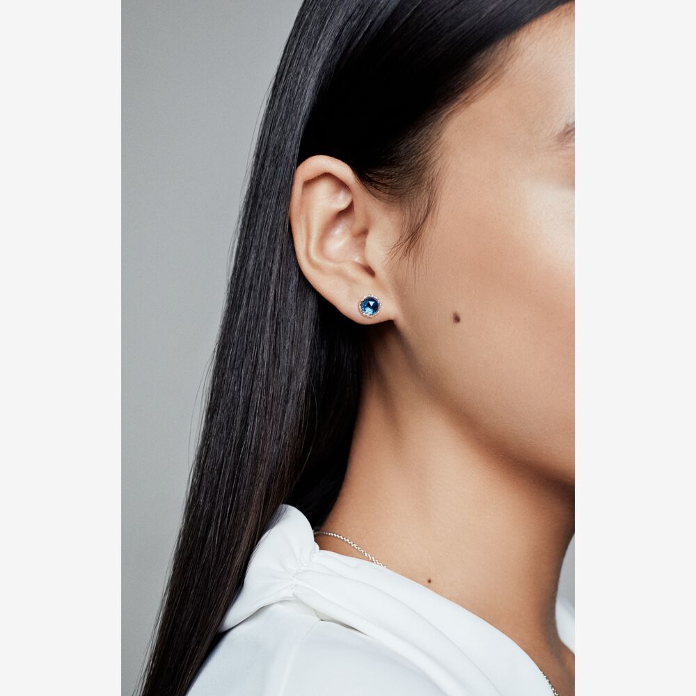 Blue Sparkling Crown Stud Earrings