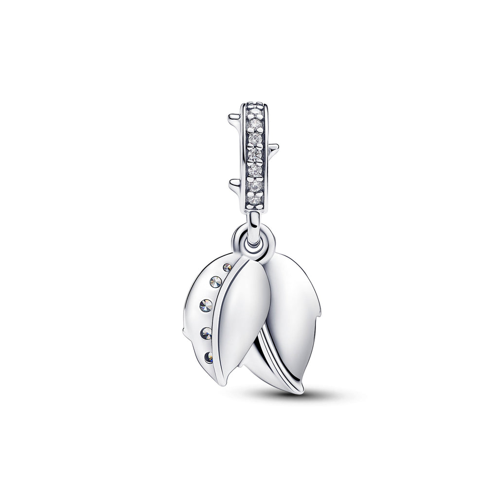 White Rose in Bloom Double Dangle Charm