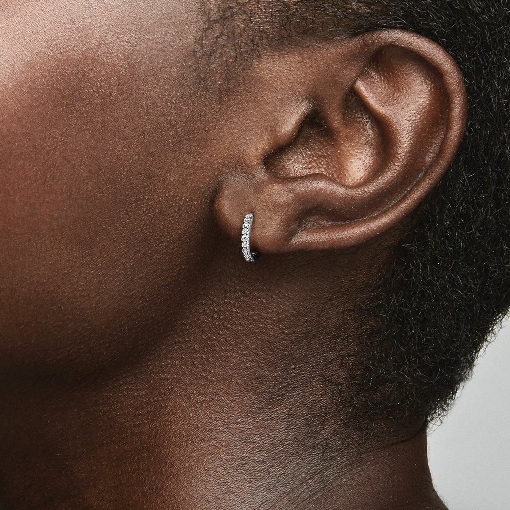 Sparkling Huggie Hoop Earrings in Sterling Silver