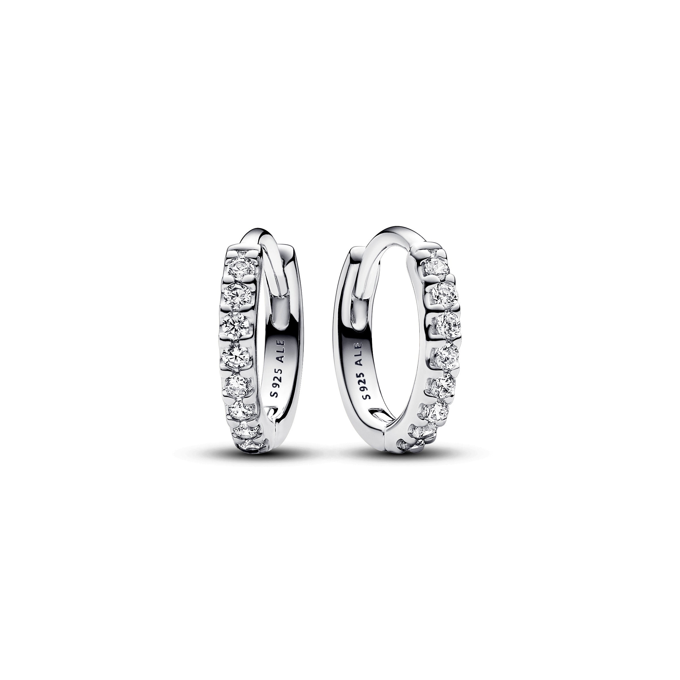 Sparkling Huggie Hoop Earrings in Sterling Silver
