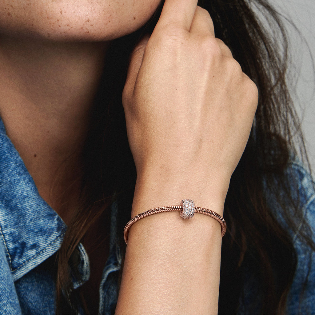 Sparkling Pavé Triple-row Charm in 14k Rose Gold-Plated