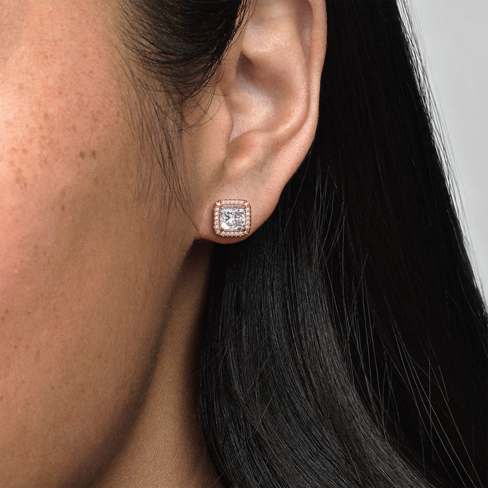 Square Sparkle Halo Stud Earrings