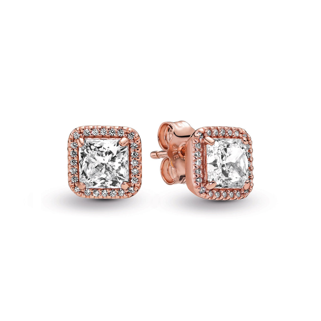 Square Sparkle Halo Stud Earrings