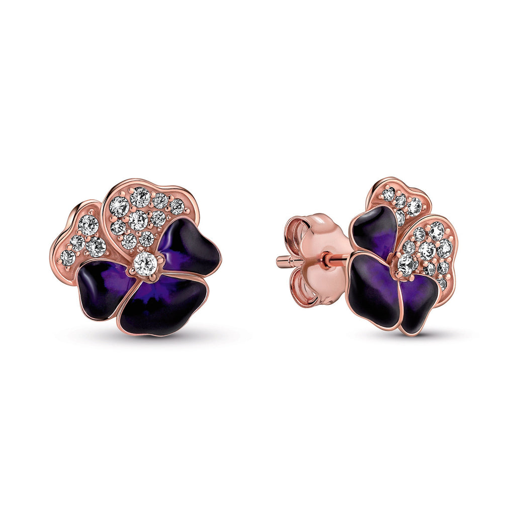 Deep Purple Pansy Flower Stud Earrings