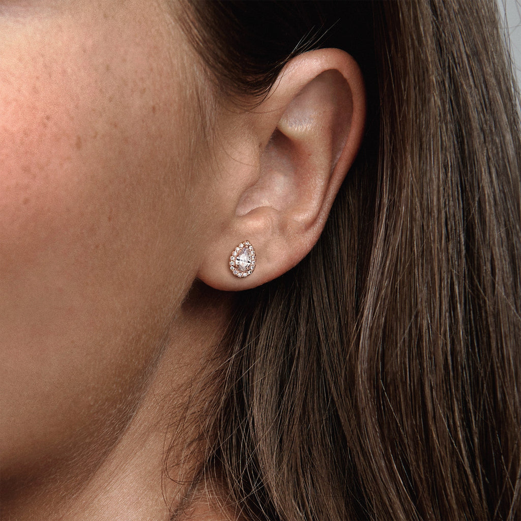 Teardrop Halo Stud Earrings