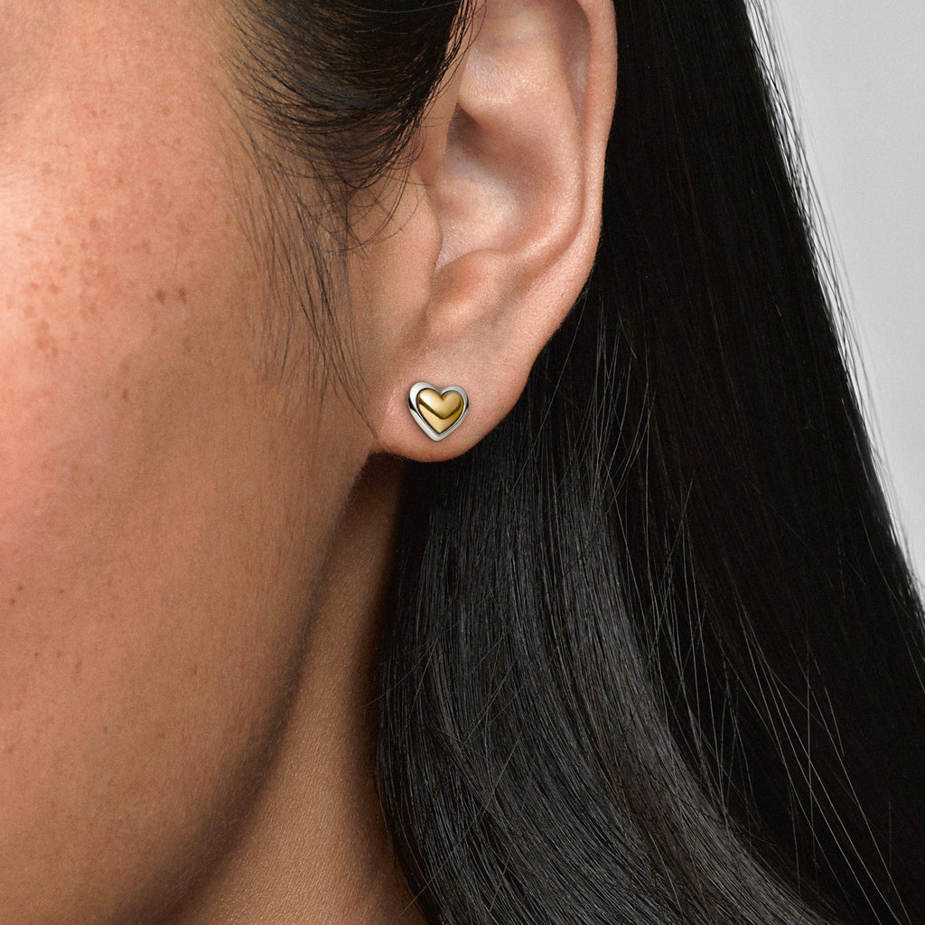 Domed Golden Heart Stud Earrings