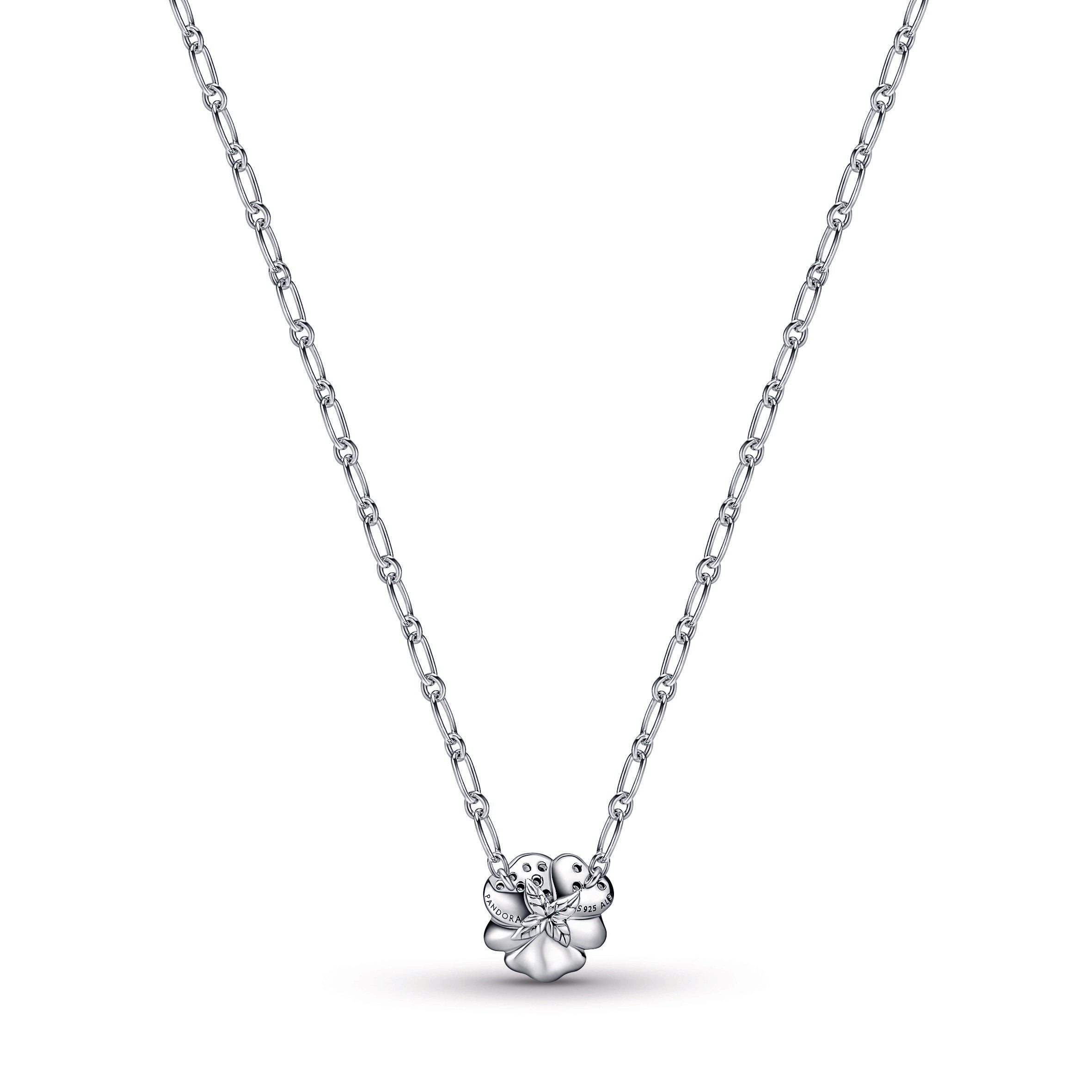 Blue Pansy Flower Pendant Necklace