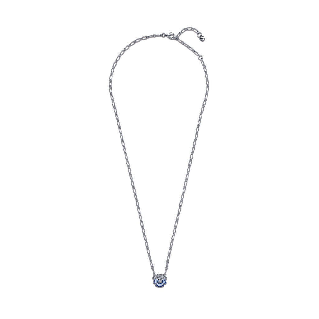 Blue Pansy Flower Pendant Necklace