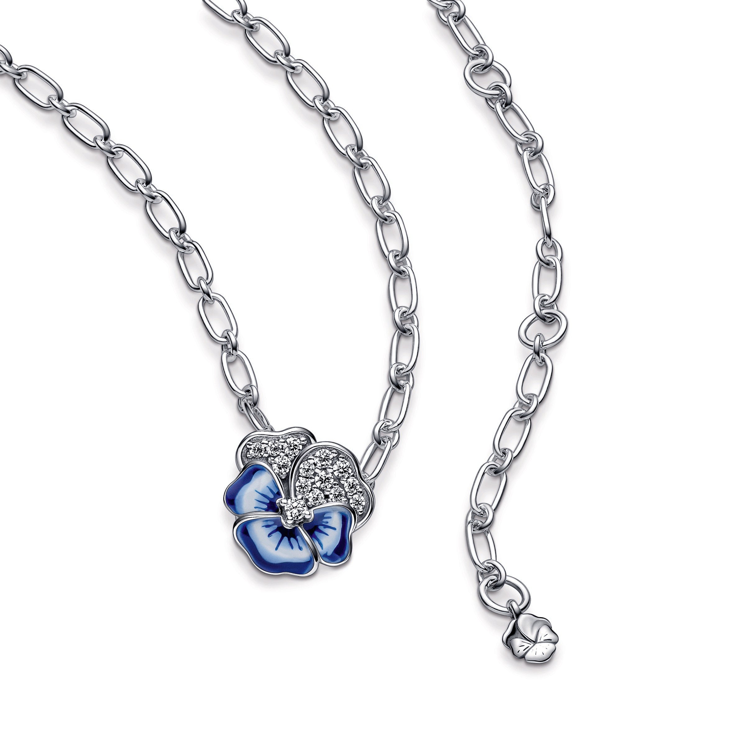 Blue Pansy Flower Pendant Necklace