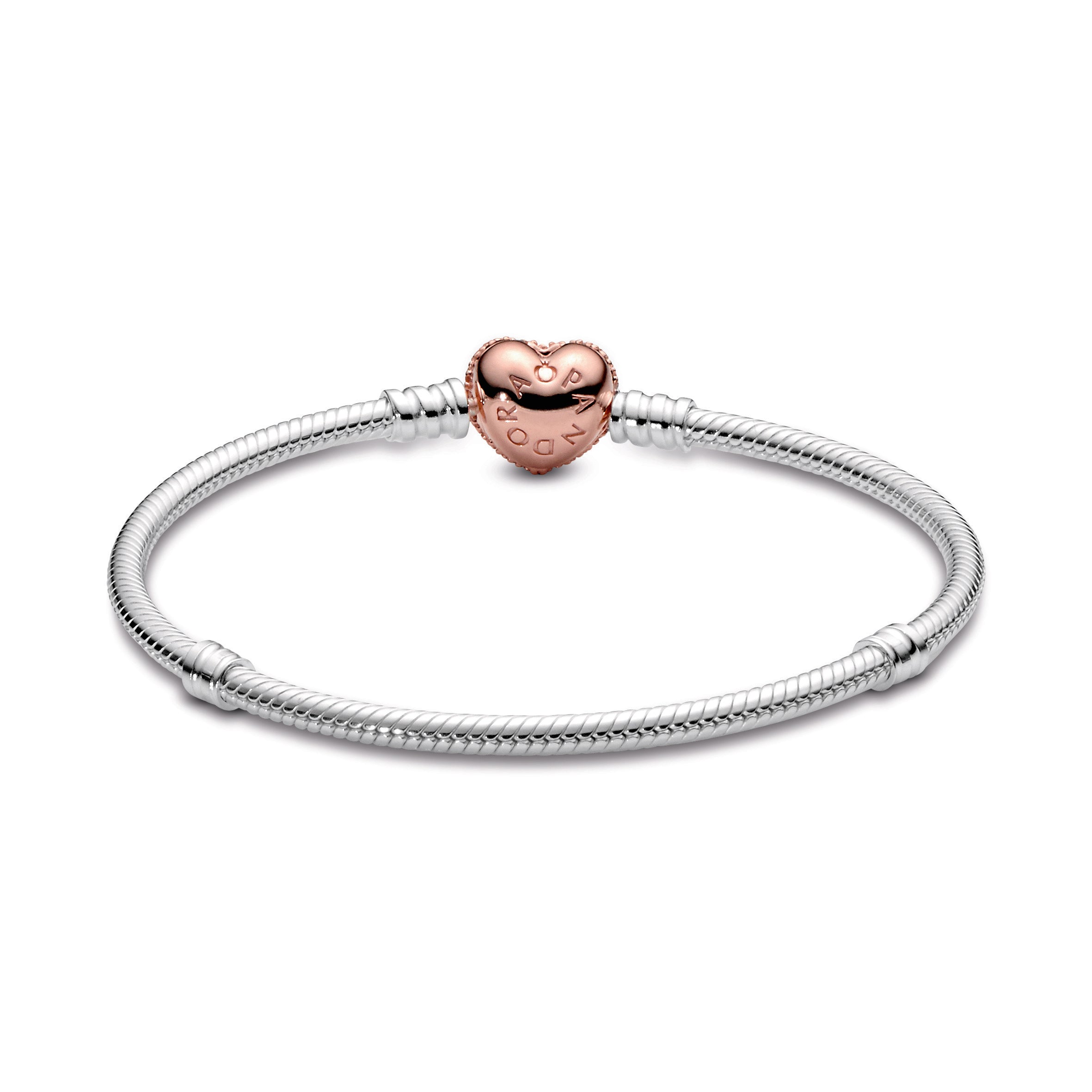 Pandora Moments Pavé Heart Clasp Snake Chain Bracelet