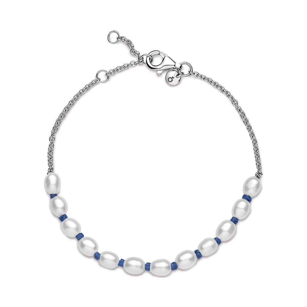 Freshwater Cultured Pearl Blue Cord Chain Bracelet