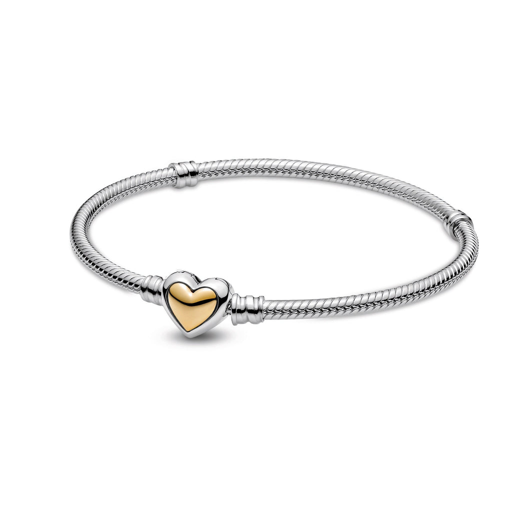 Domed Golden Heart Clasp Snake Chain Bracelet