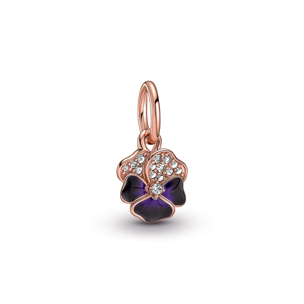 Deep Purple Pansy Flower Dangle Charm