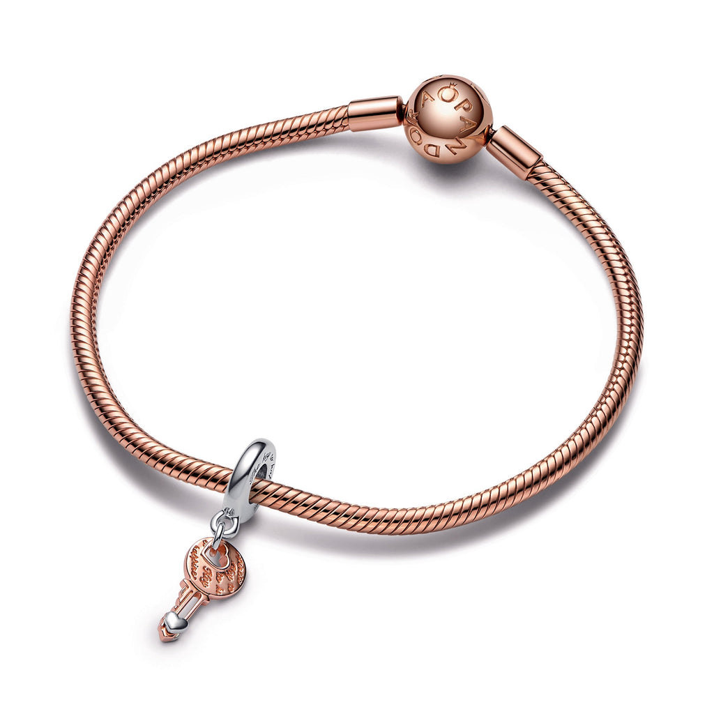 Two-tone key & Sliding Heart Dangle Charm
