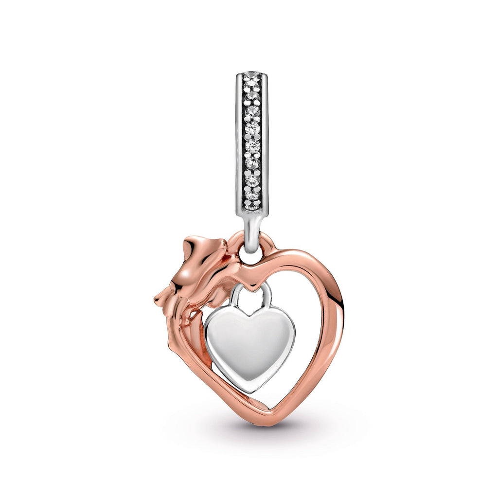 Heart & Rose Flower Dangle Charm