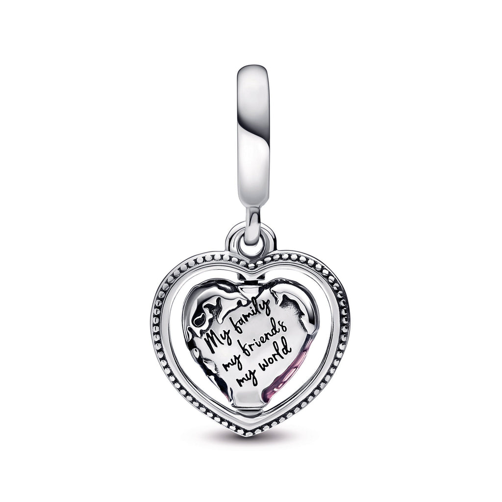 Family Spinning Heart Globe Dangle Charm