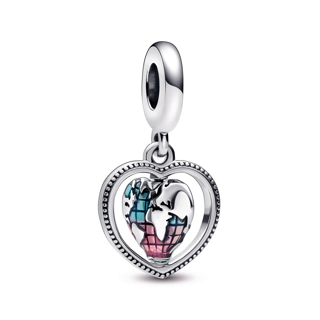 Family Spinning Heart Globe Dangle Charm