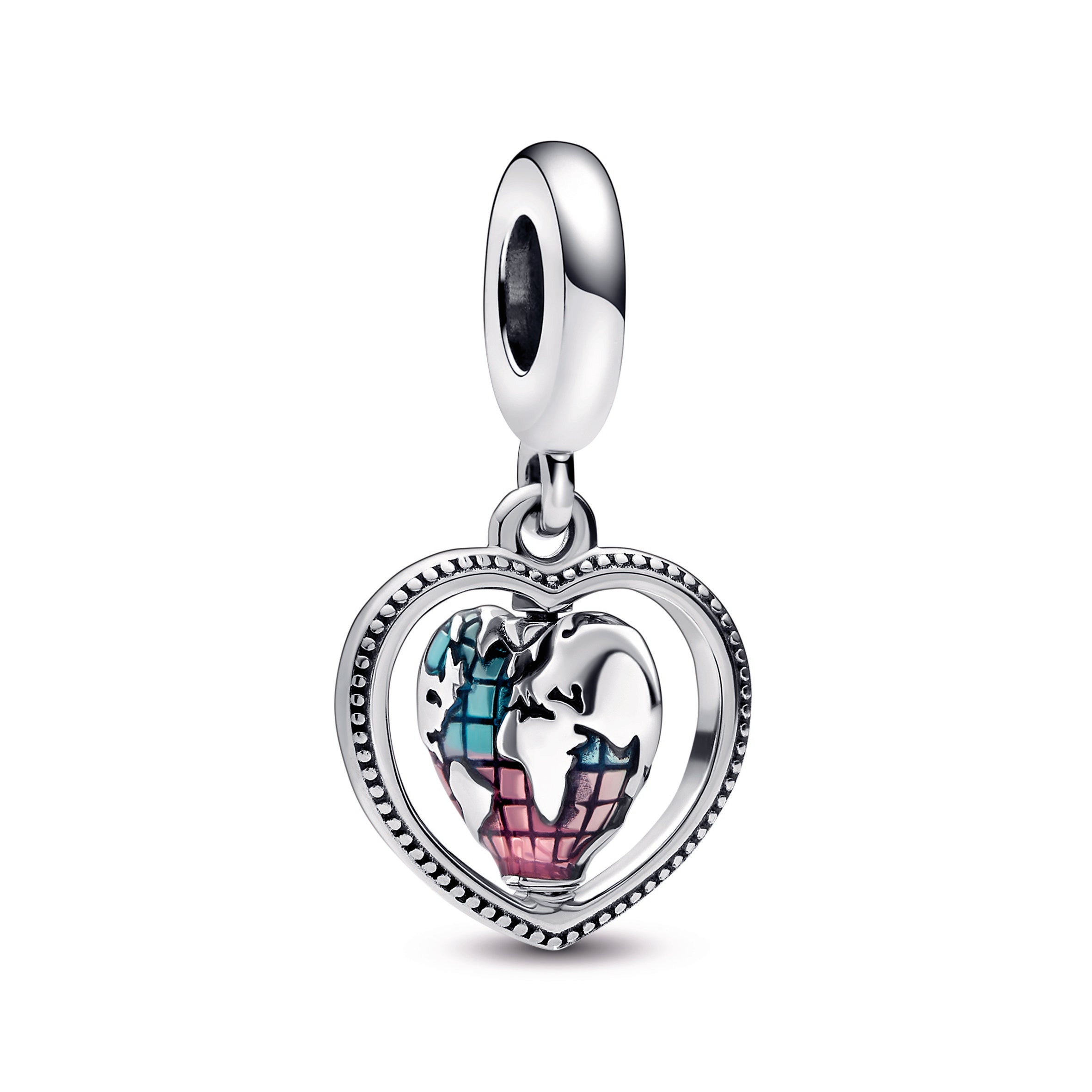 Family Spinning Heart Globe Dangle Charm