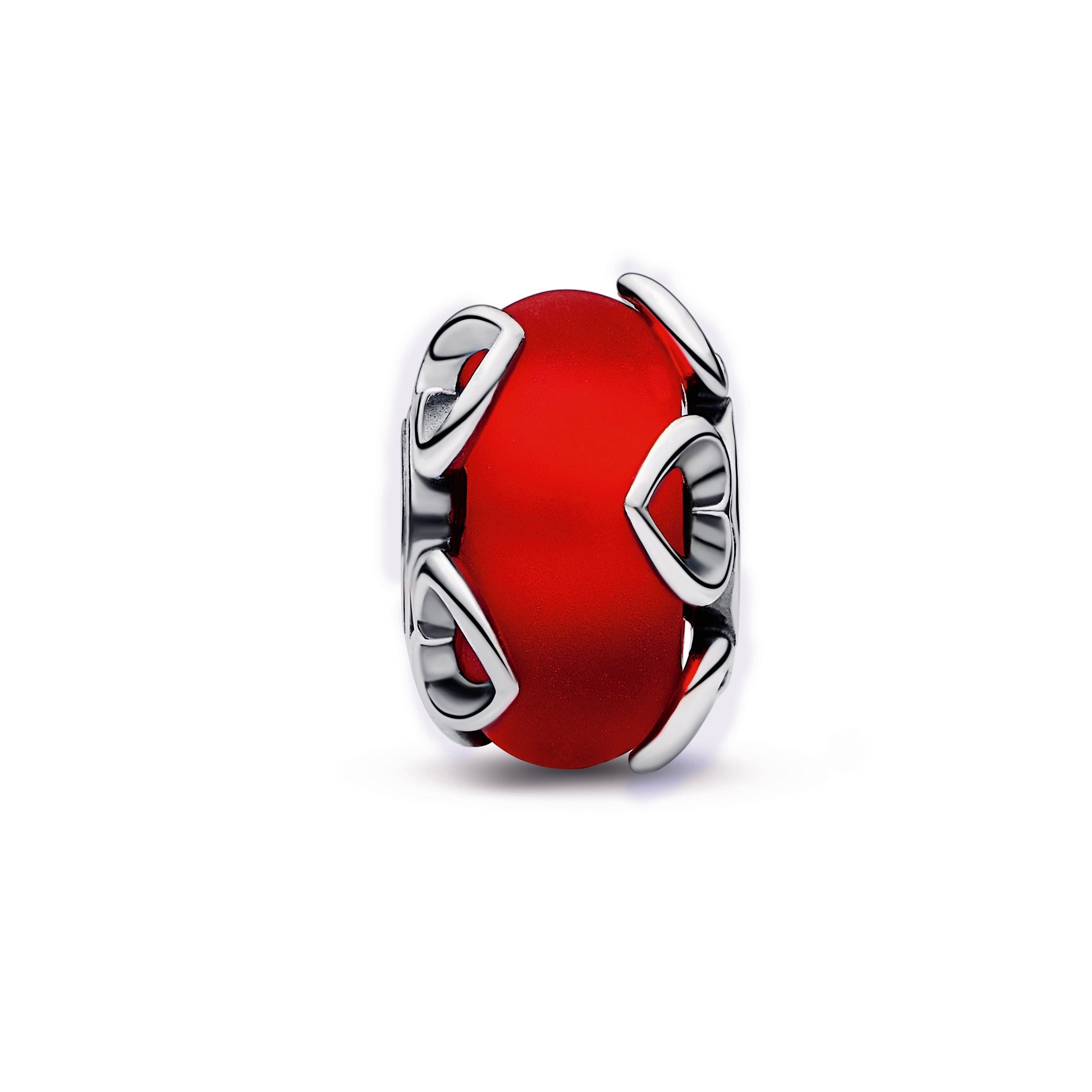 Frosted Red Murano Glass & Hearts Charm