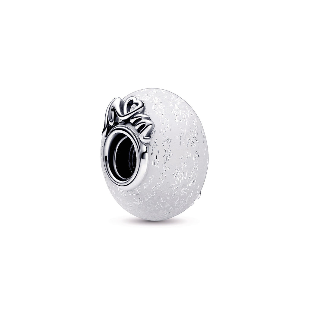 Glittery White Murano Glass Mum & Love Charm