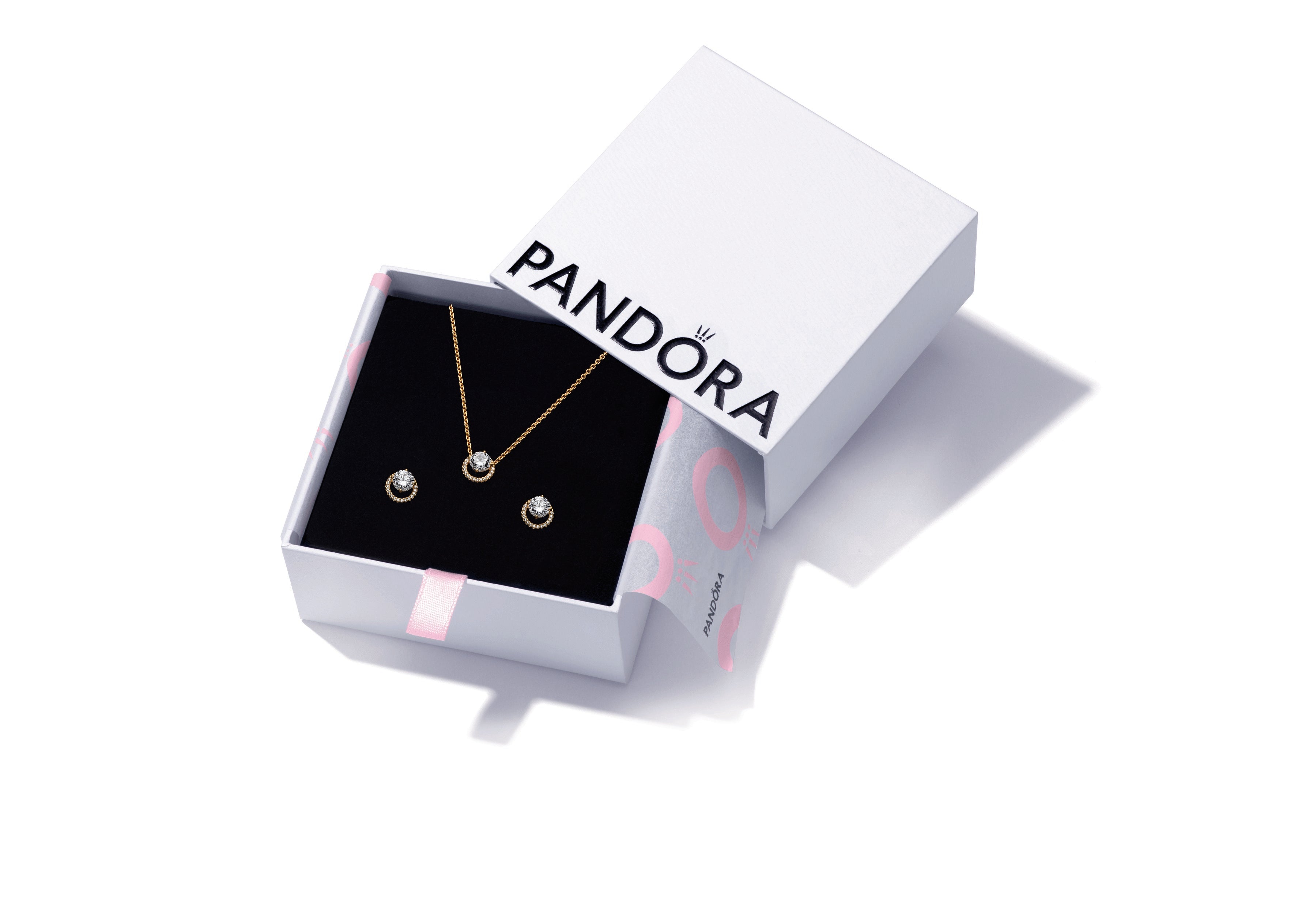 Round Halo 14K Gold-Plated Necklace & Earring Gift Set