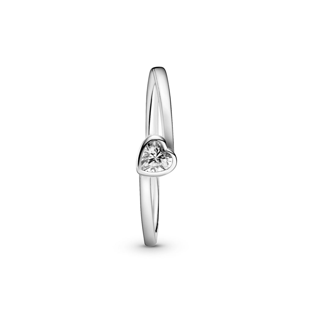 Clear Tilted Heart Solitaire Ring