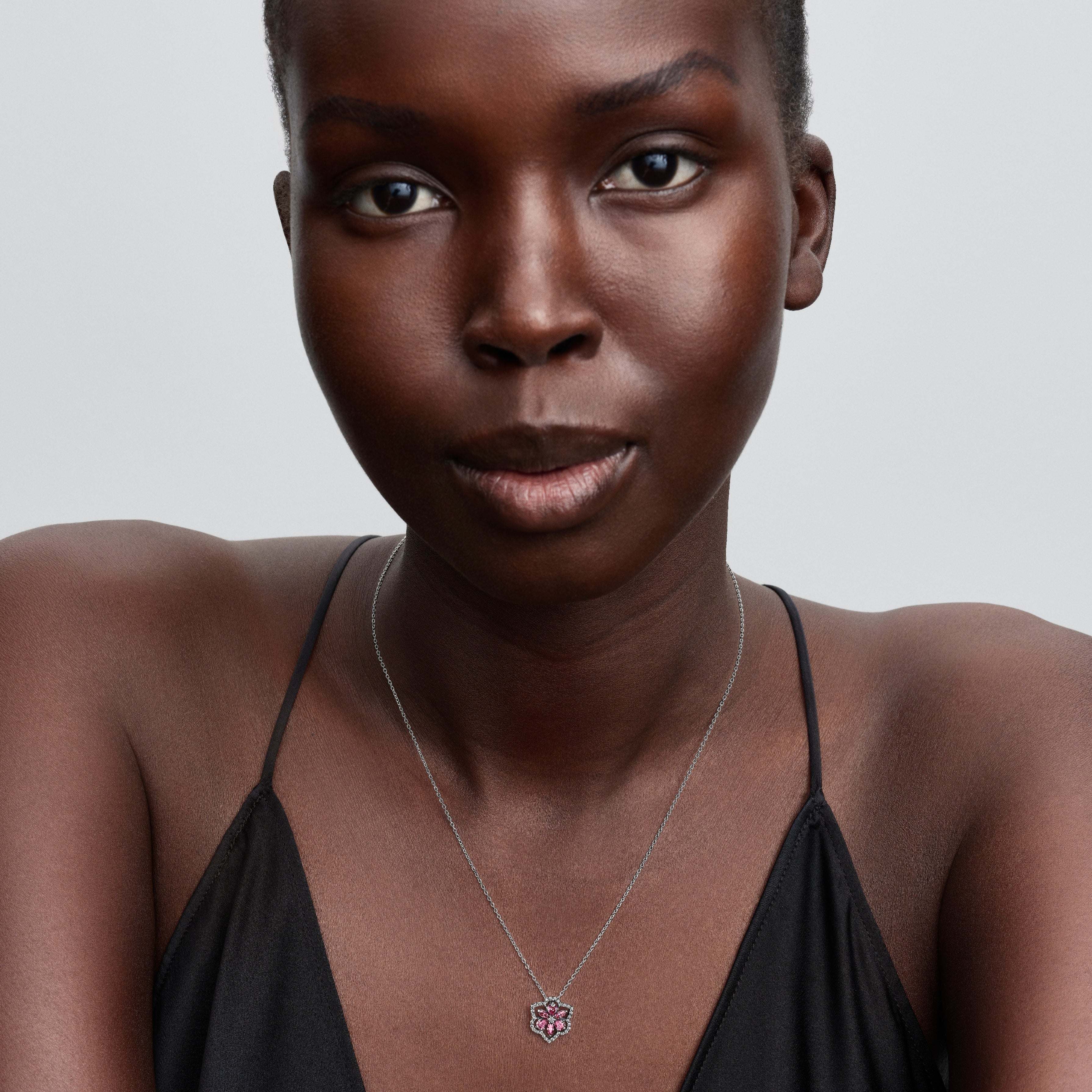 Herbarium Sparkling Pink Flower Pendant Necklace