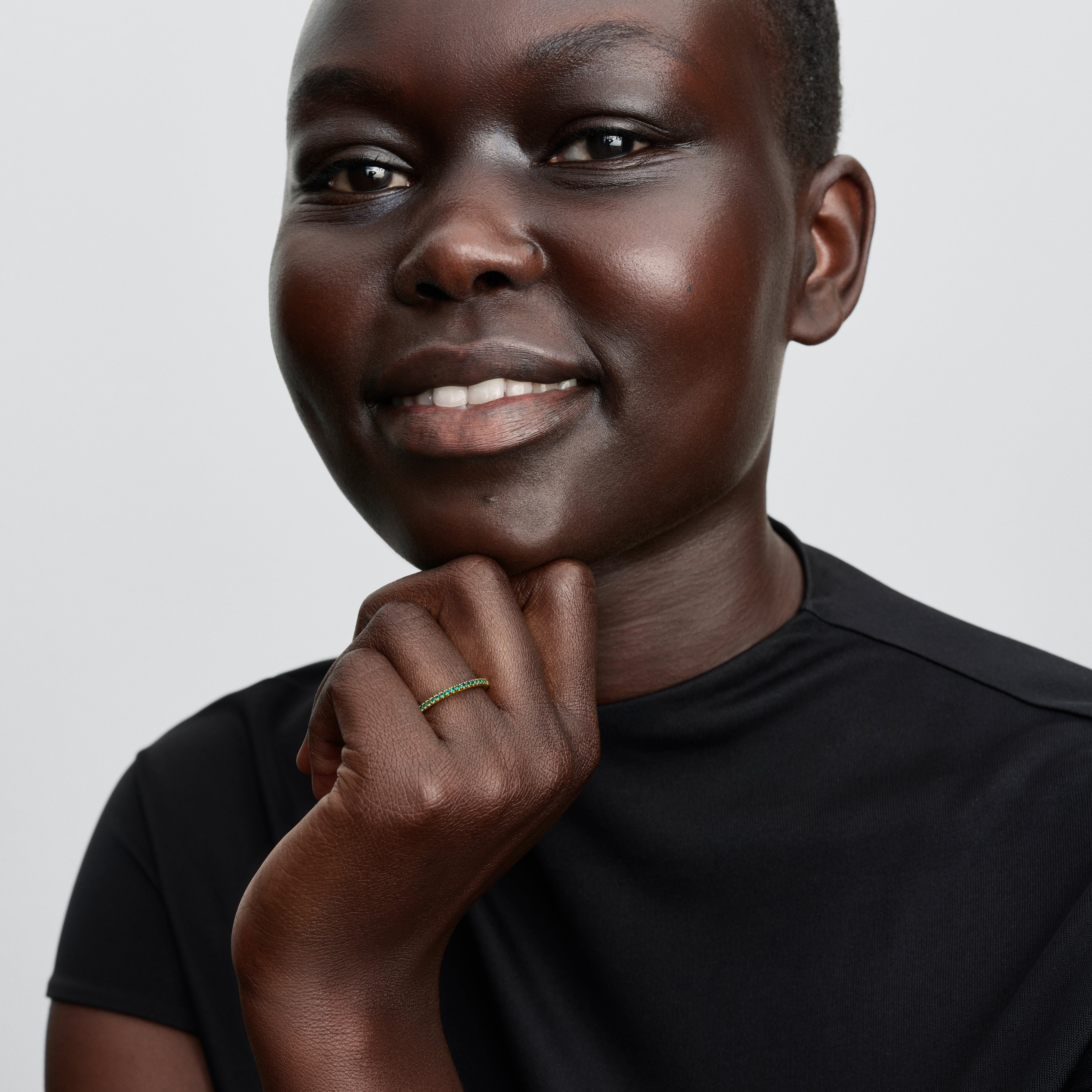 Sparkling Green Half-Eternity Band Ring