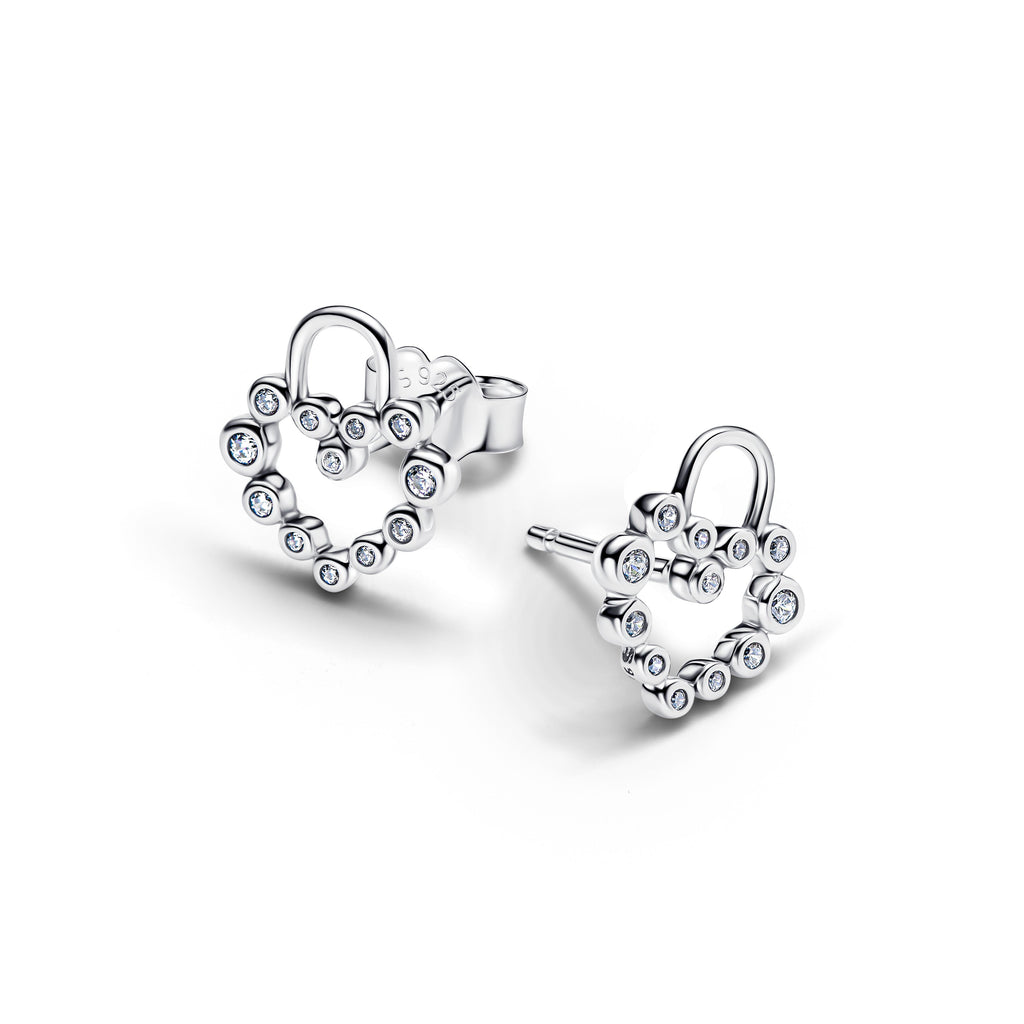 Sparkling Heart Padlock Stud Earrings