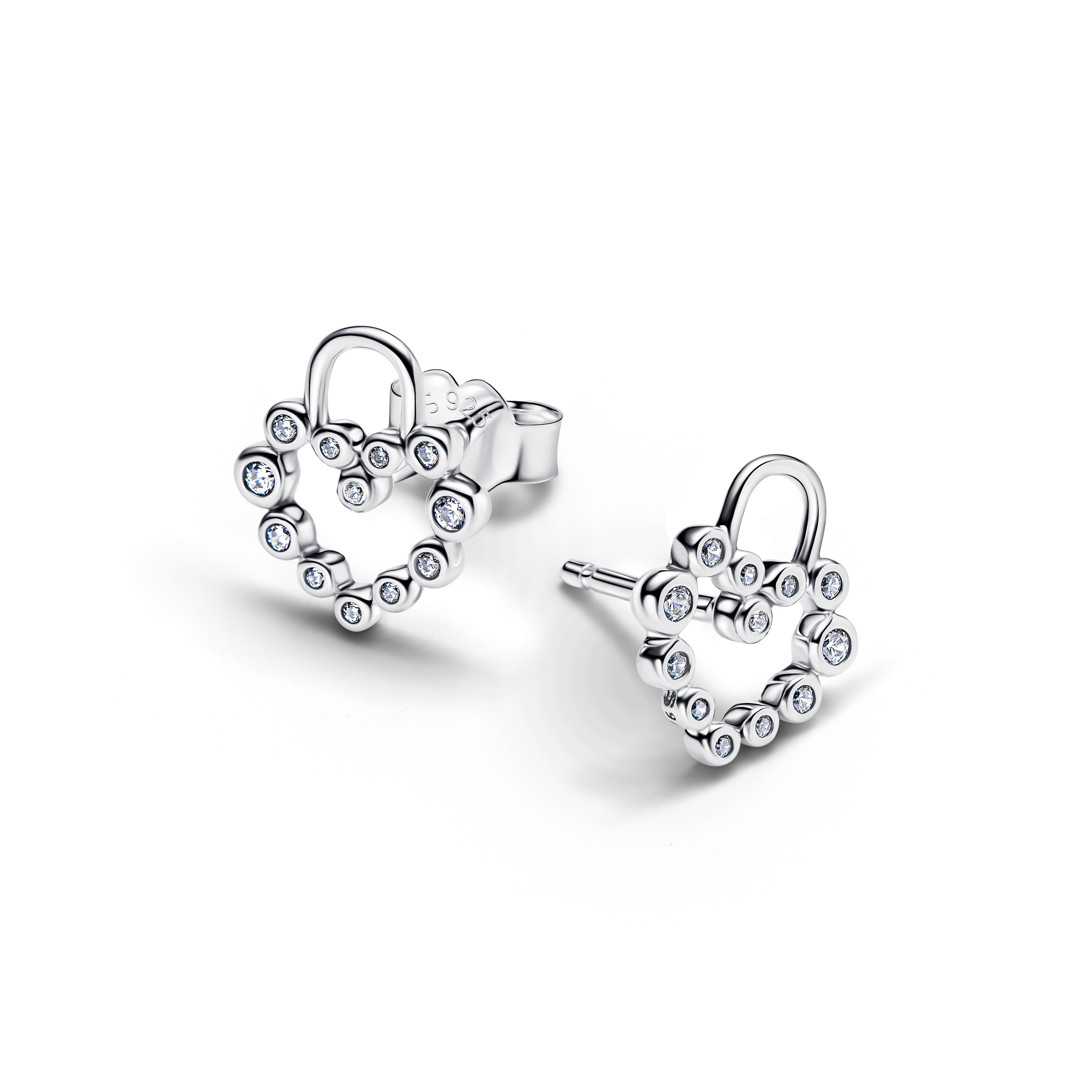 Sparkling Heart Padlock Stud Earrings