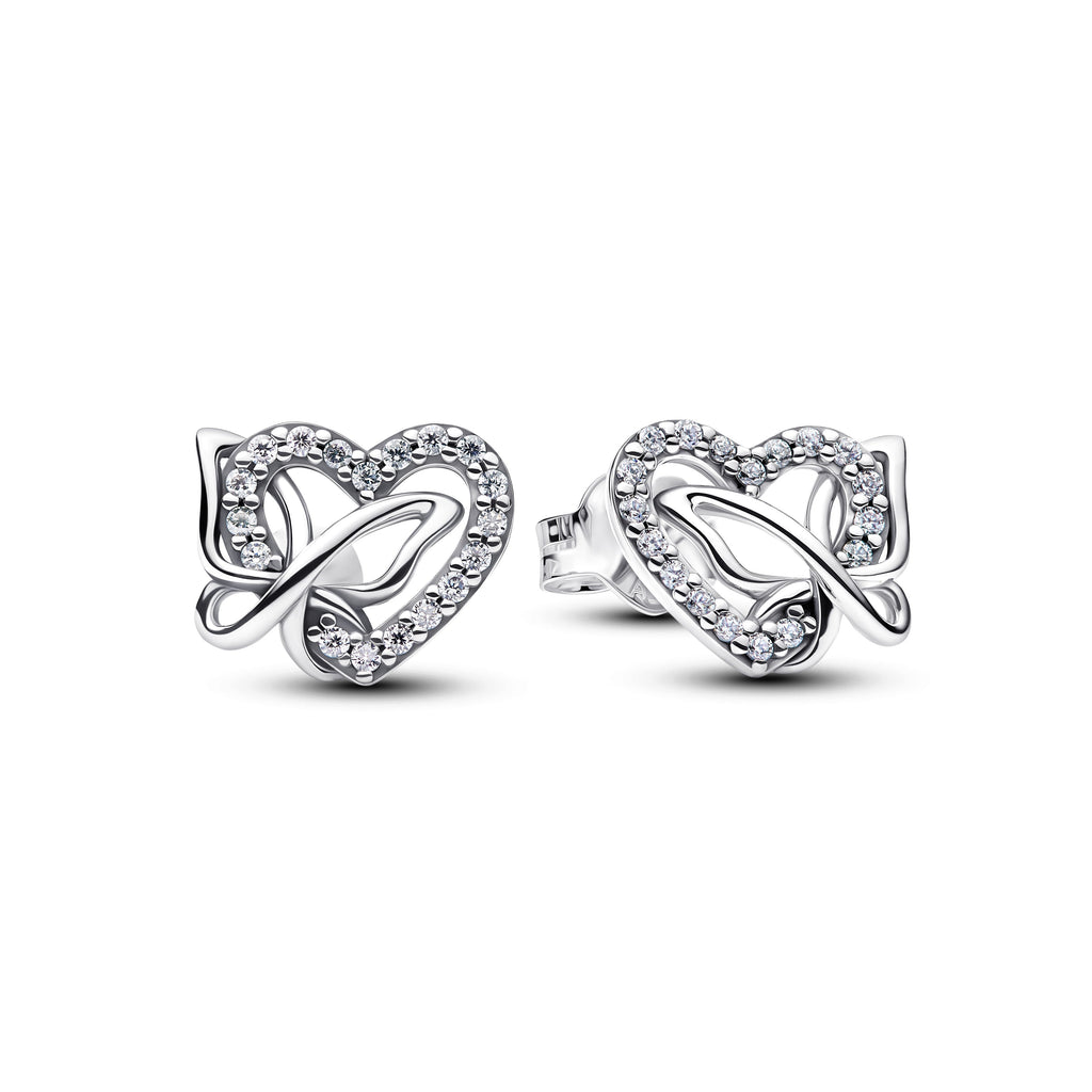 Entwined Heart & Butterfly Stud Earrings