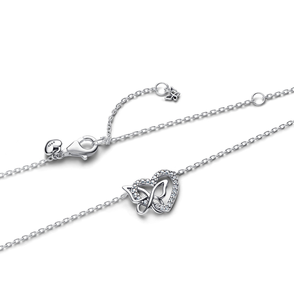 Entwined Heart & Butterfly Pendant Necklace