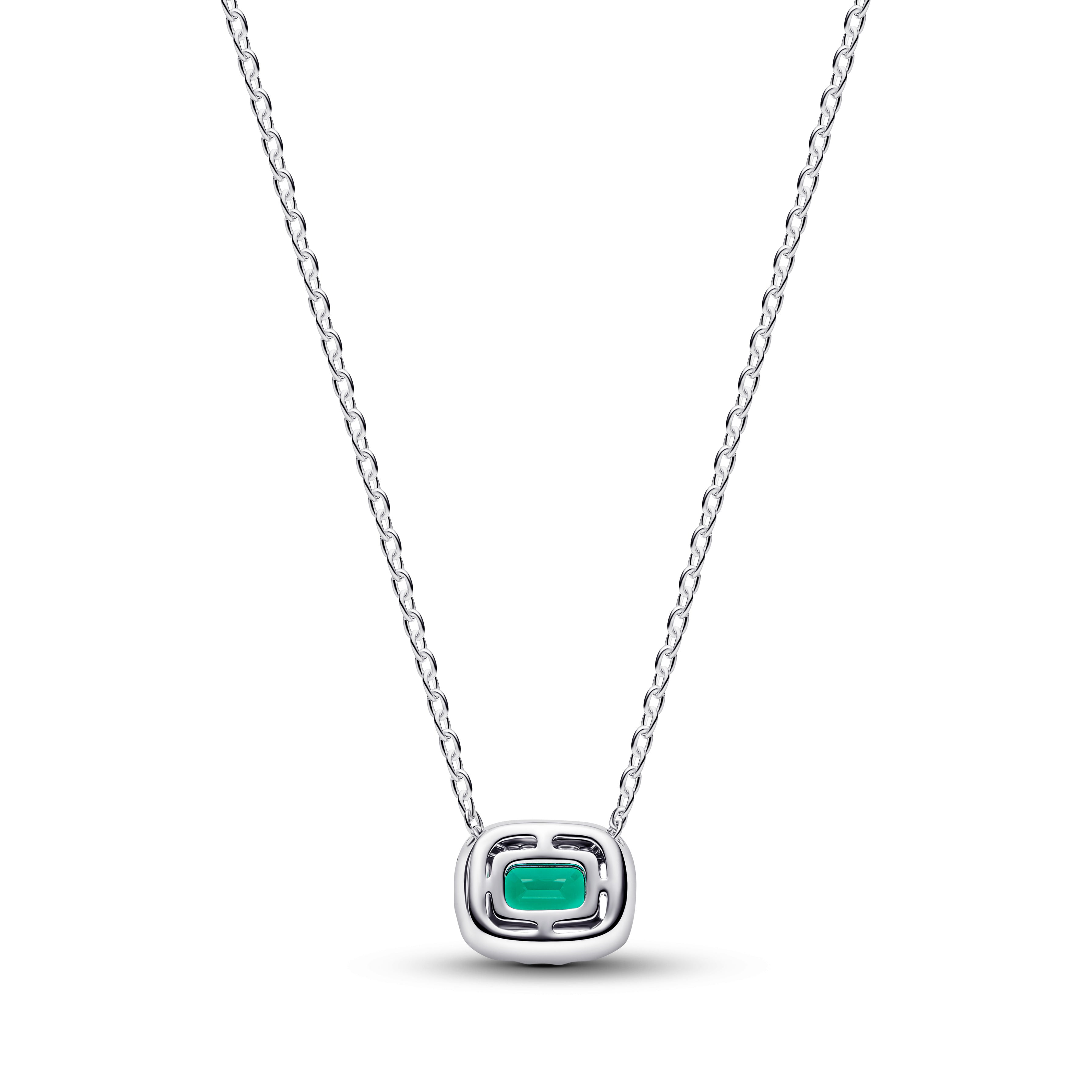 Rectangular Sparkling Green Halo Pendant Necklace