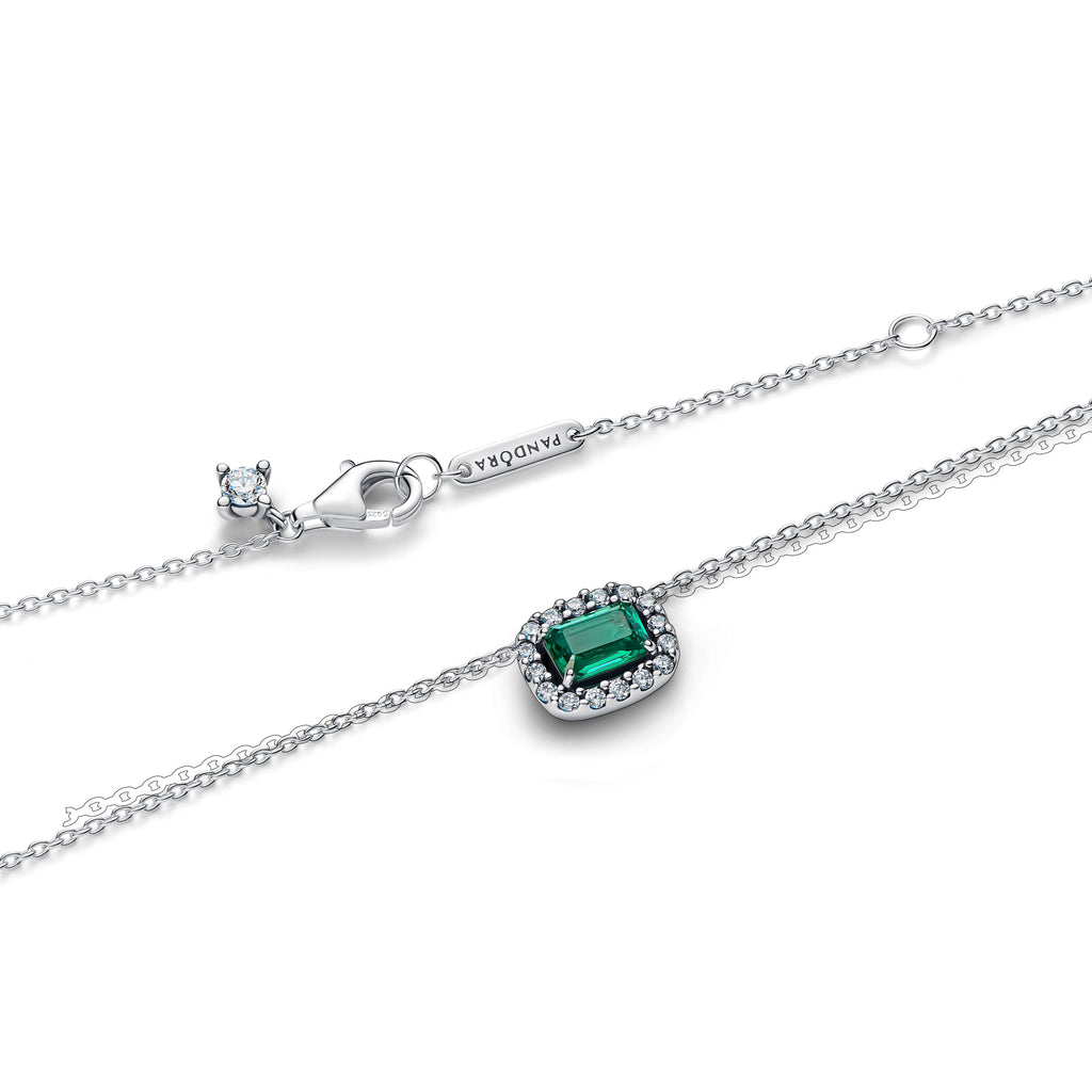 Rectangular Sparkling Green Halo Pendant Necklace