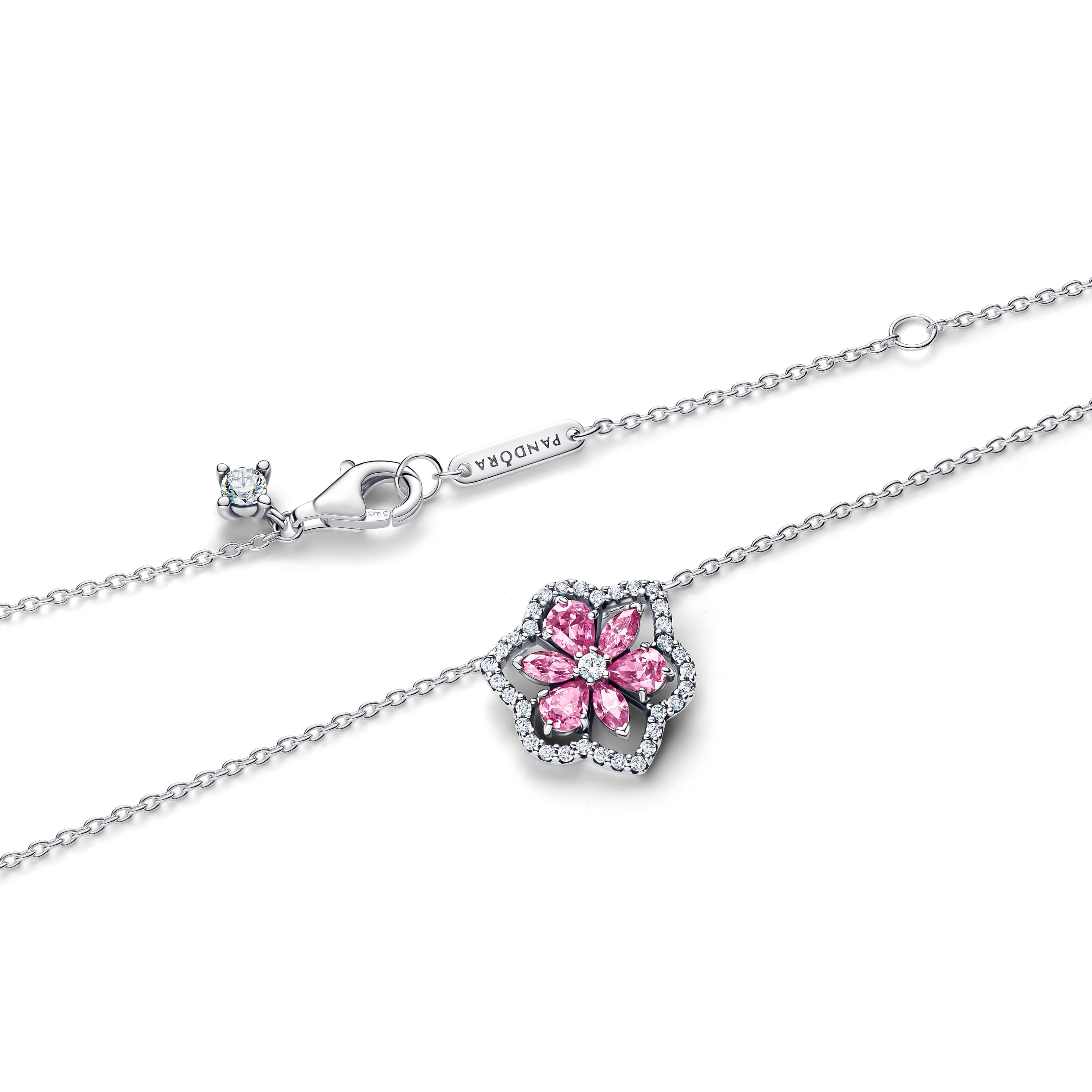 Herbarium Sparkling Pink Flower Pendant Necklace