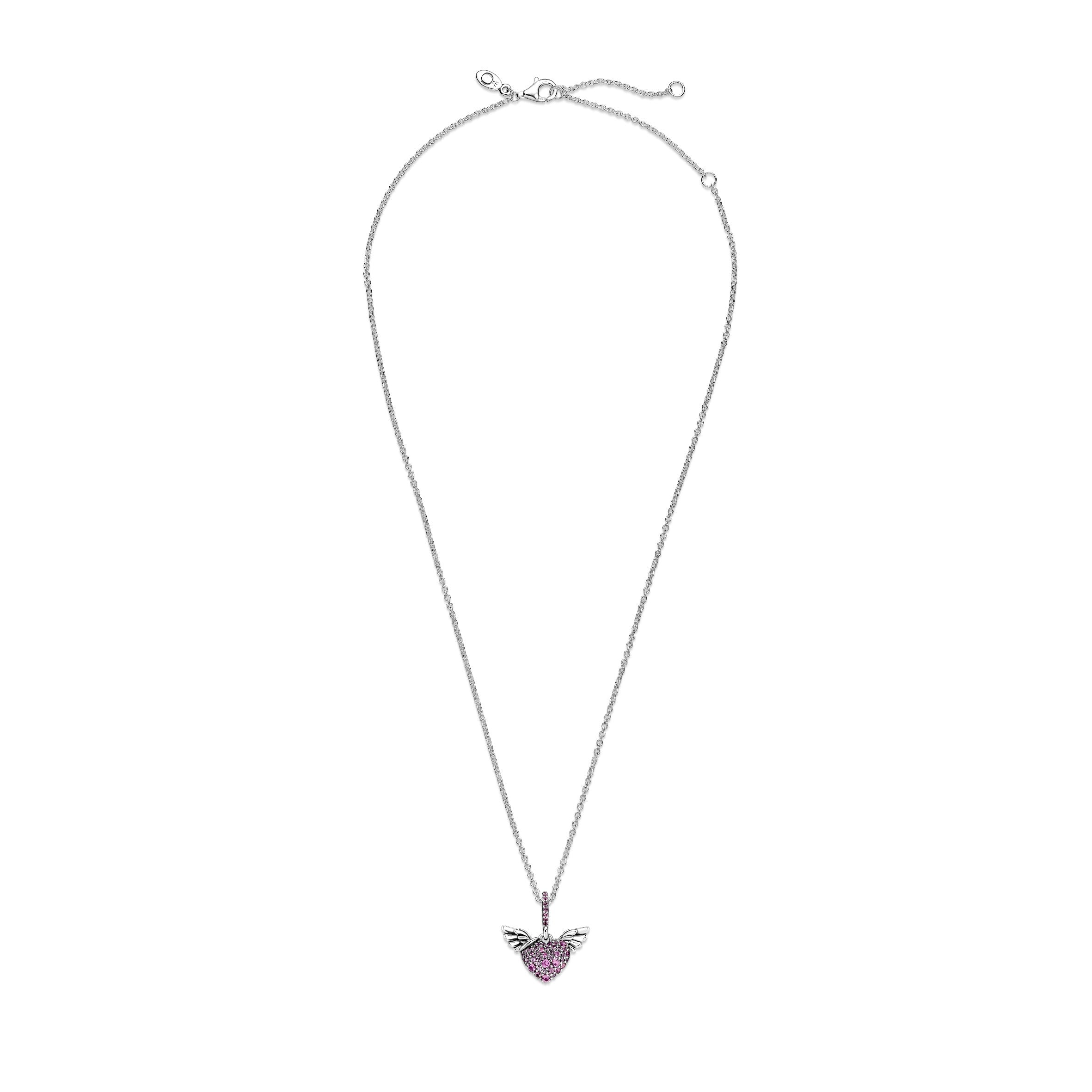 Pavé Heart & Angel Wings Necklace