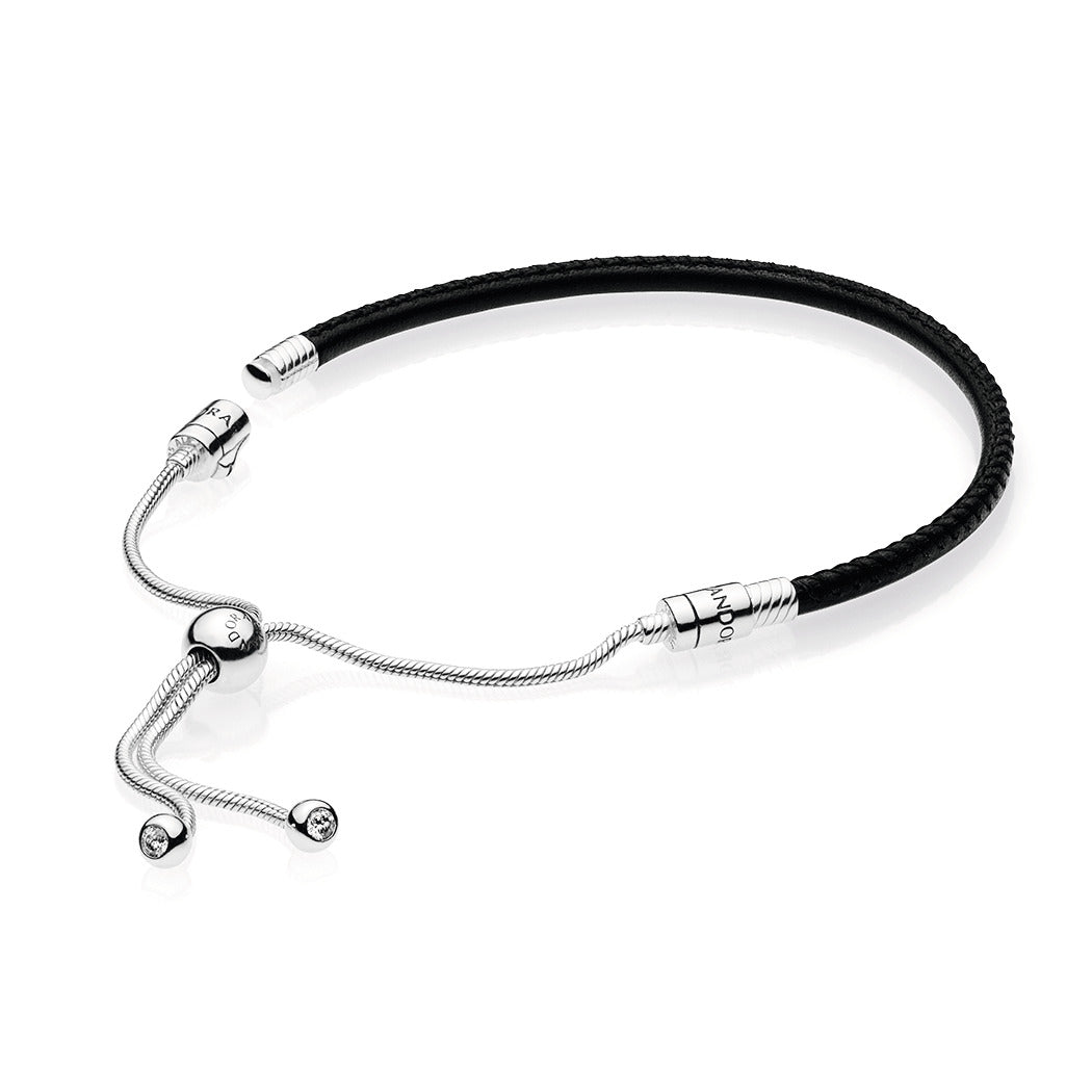 Pandora Moments Black Leather Slider Bracelet