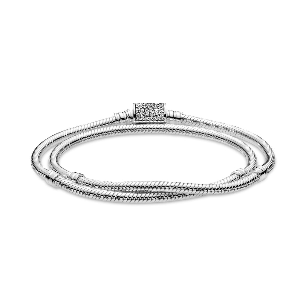 Pandora Moments Double Wrap Barrel Clasp Snake Chain Bracelet