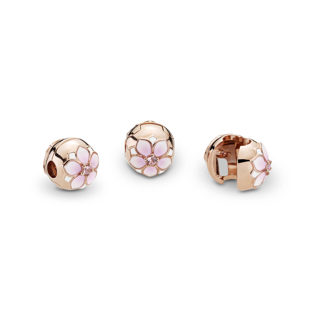 Round Pink Magnolia Flower Charm