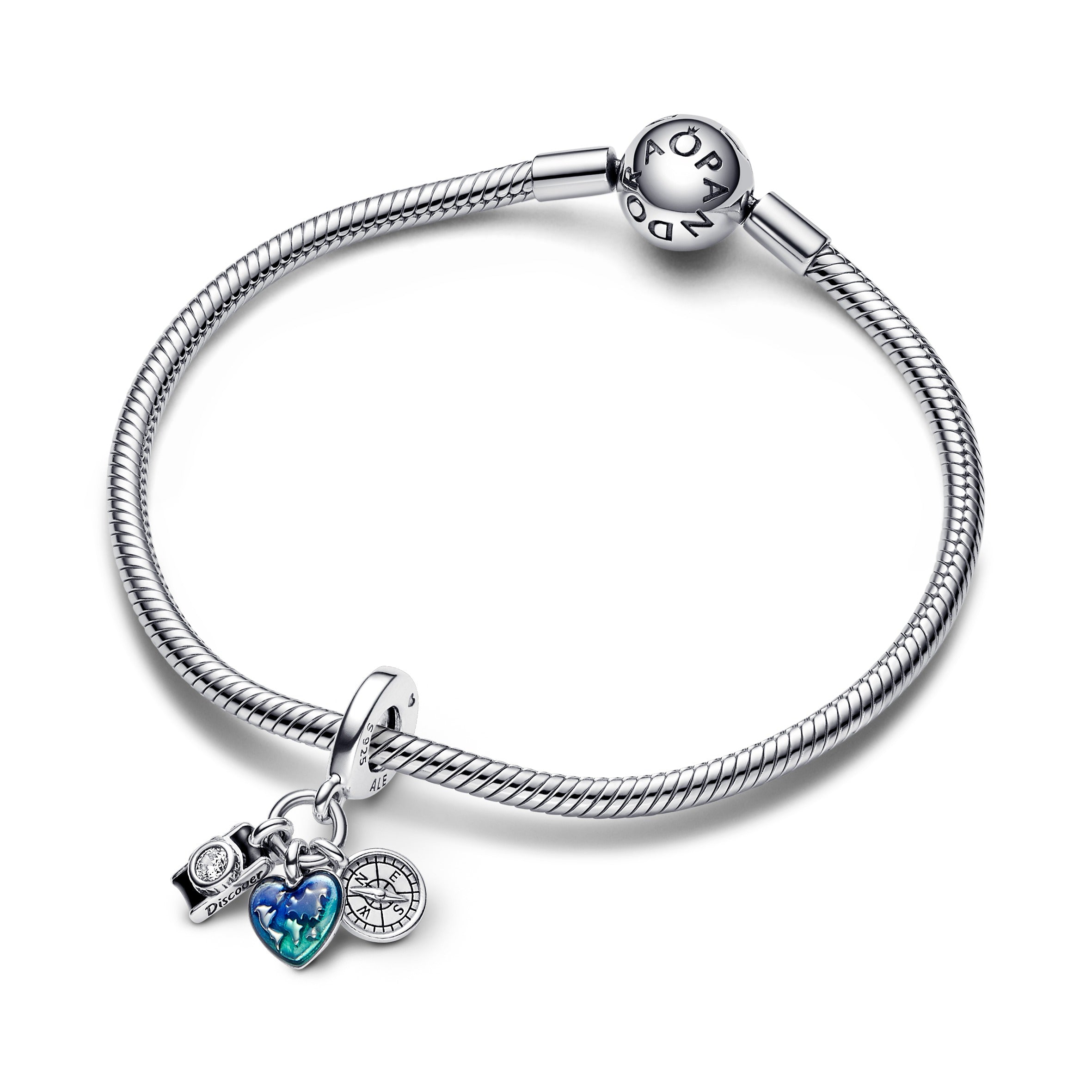 Camera, Heart & Compass Triple Dangle Charm