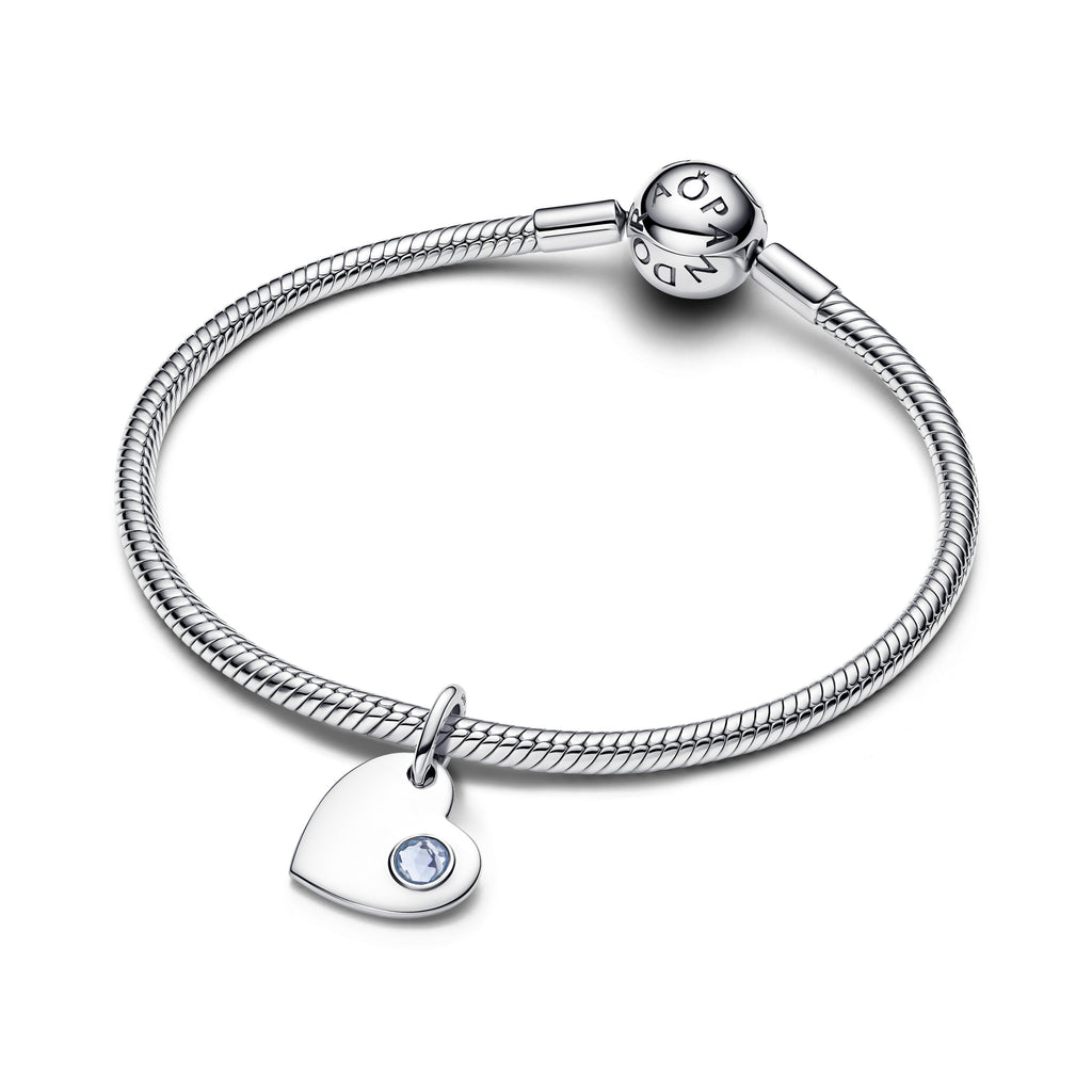Engravable Heart Aqua Blue Stone Dangle Charm