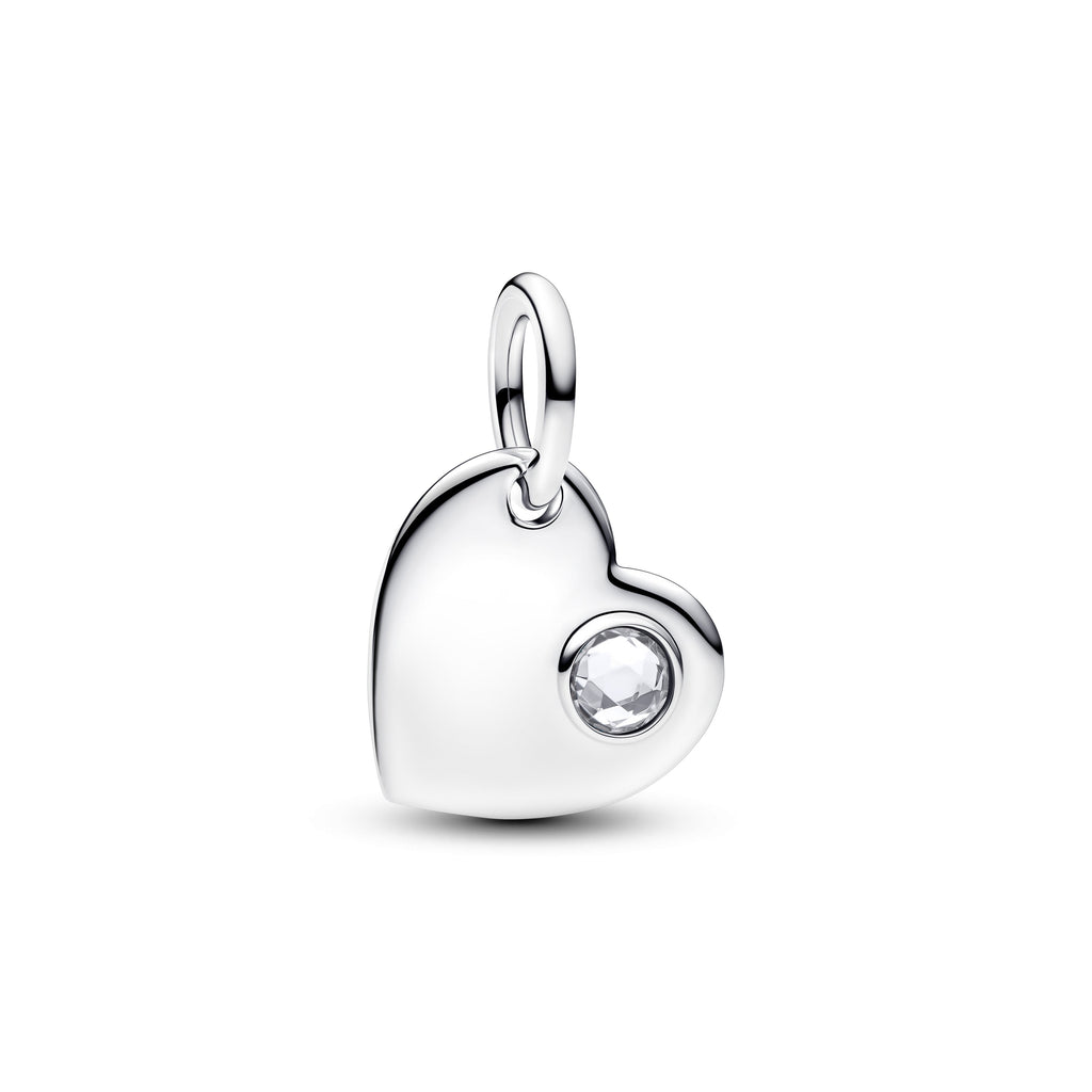 April Engravable Heart Clear Stone Dangle Charm