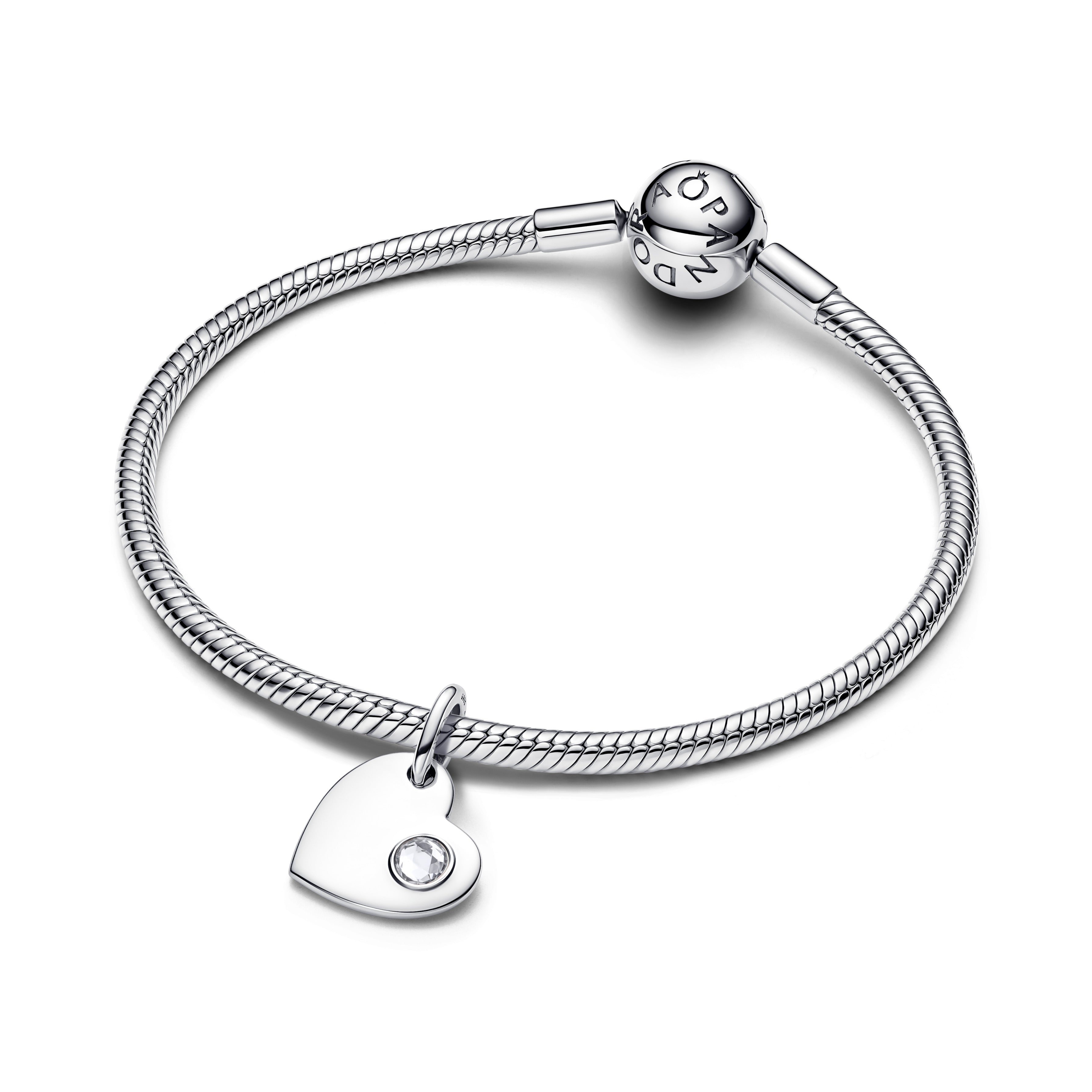 April Engravable Heart Clear Stone Dangle Charm