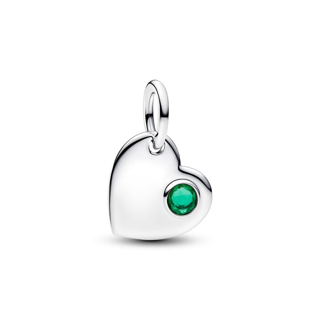 May Engravable Heart Green Stone Dangle Charm