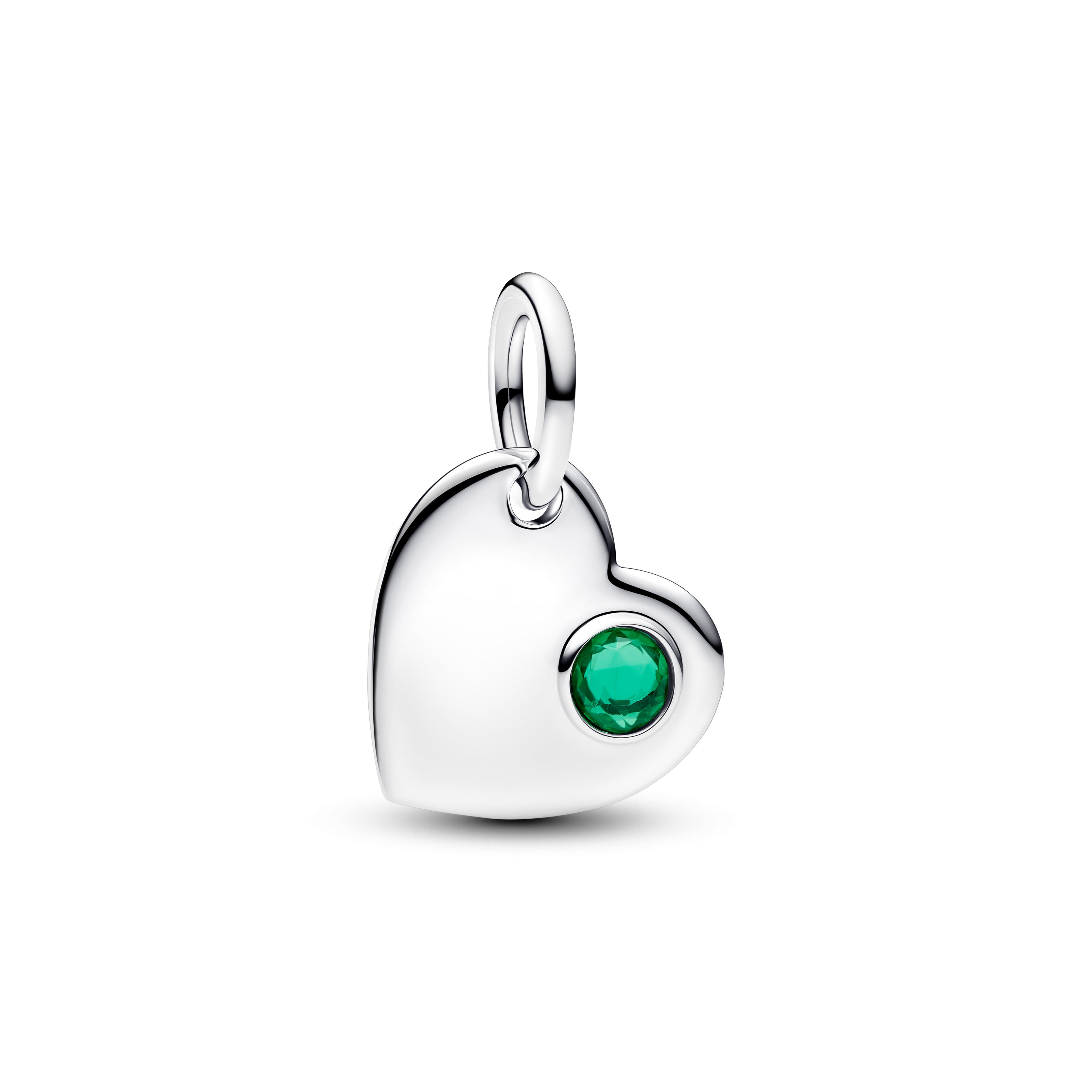 May Engravable Heart Green Stone Dangle Charm