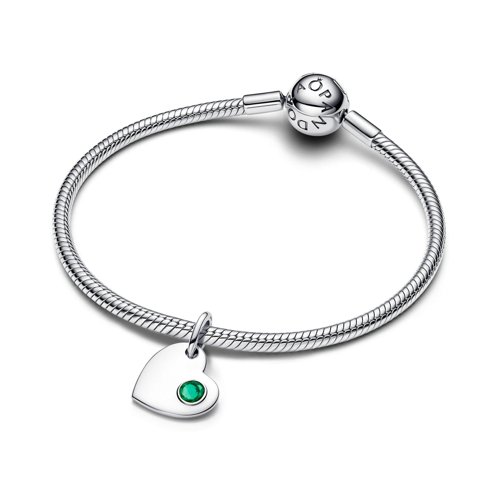 May Engravable Heart Green Stone Dangle Charm