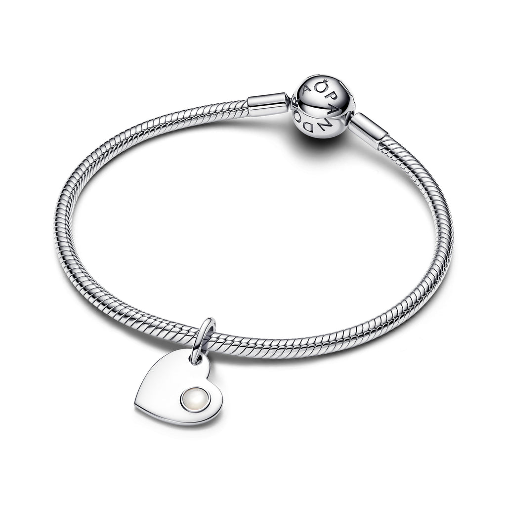 June Engravable Heart White Stone Dangle Charm
