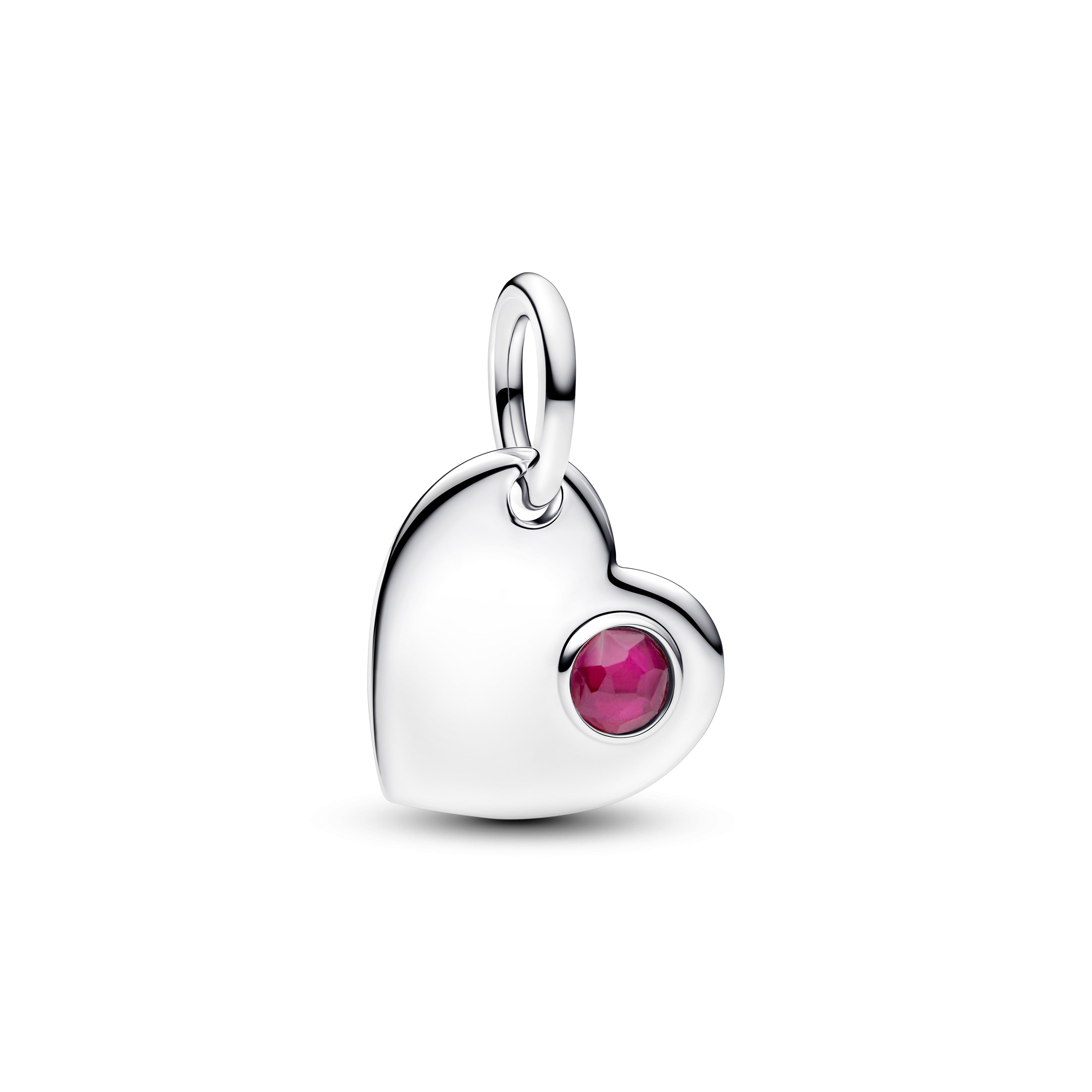 July Engravable Heart True Red Stone Dangle Charm