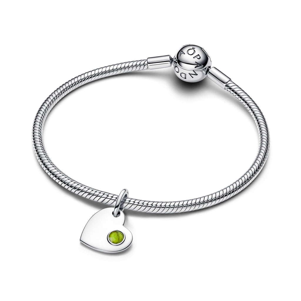 August Engravable Heart Spring Green Stone Dangle Charm