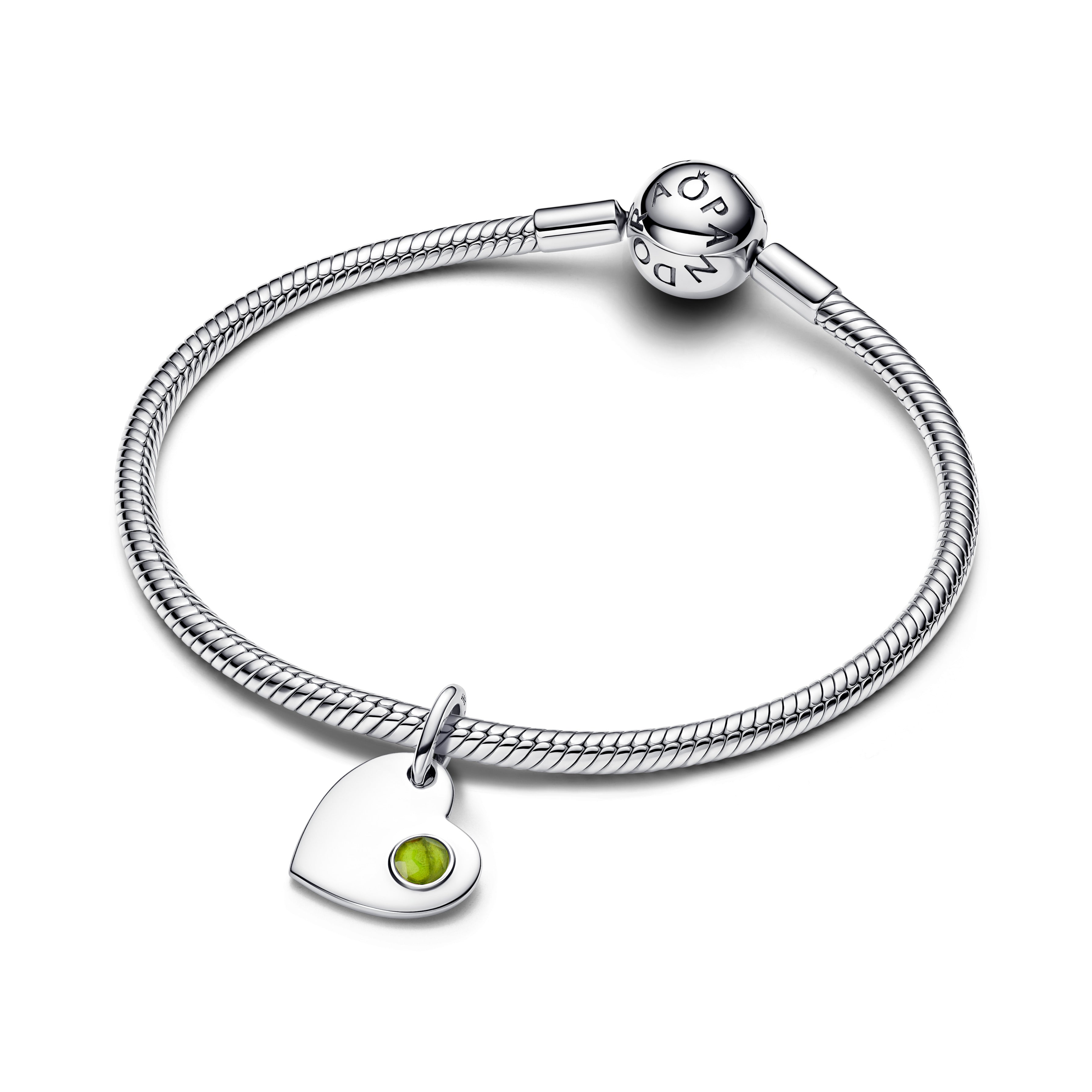 August Engravable Heart Spring Green Stone Dangle Charm